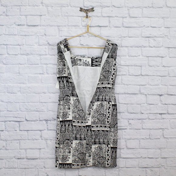 NWT! Sandra King Black White Silk Floral Paisley Square Neck Short Dress Size 6 - Picture 5 of 8
